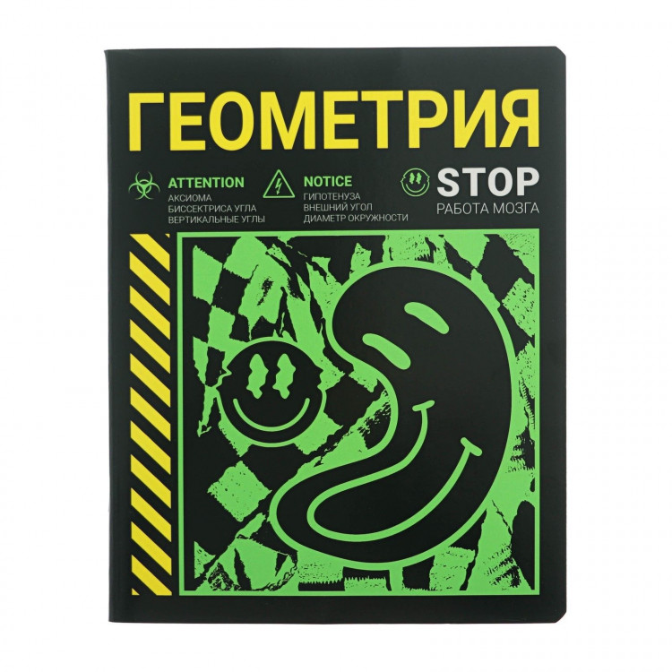 Тетрадь предметная  Неоновый смайл , 48 листов в клетку  Геометрия , обложка мелованный картон, неоновая краска, блок 65 г/м 
