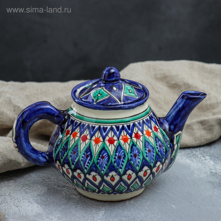 Чайник Риштанская Керамика  Цветы , 700 мл, синий микс 