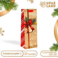 Новый год. Пакет подарочный новогодний под бутылку «Почта», 13 x 36 x 10 см.