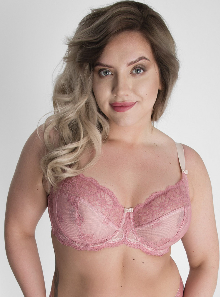 Бюстгальтер на косточках с мягкими гипюровыми чашками plus size 