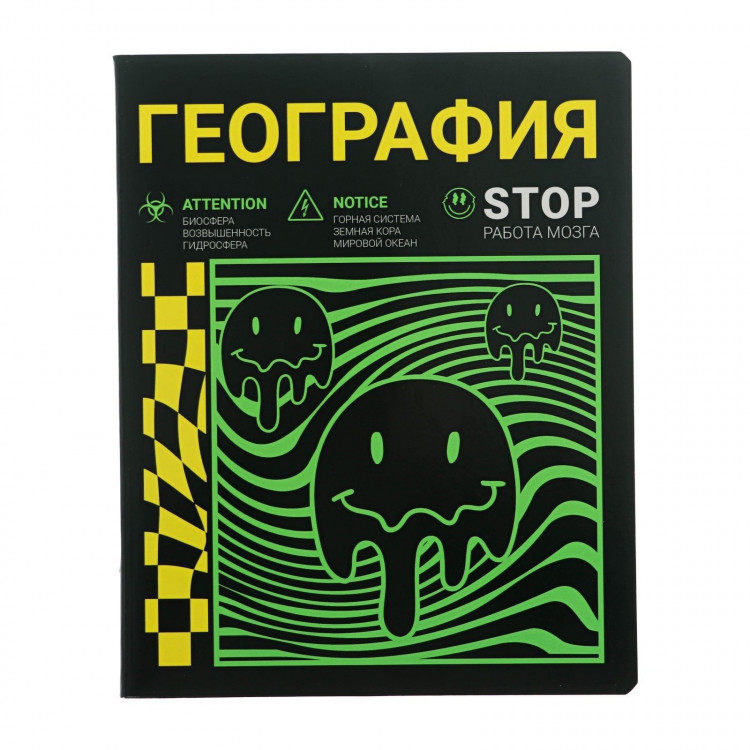 Тетрадь предметная  Неоновый смайл , 48 листов в клетку  География , обложка мелованный картон, неоновая краска, блок 65 г/м 