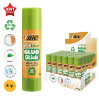 Клей-карандаш, 8 грамм, BIC  Ecolutions , твердый, с яблочным запахом, прозрачный, водно-спиртовая основа