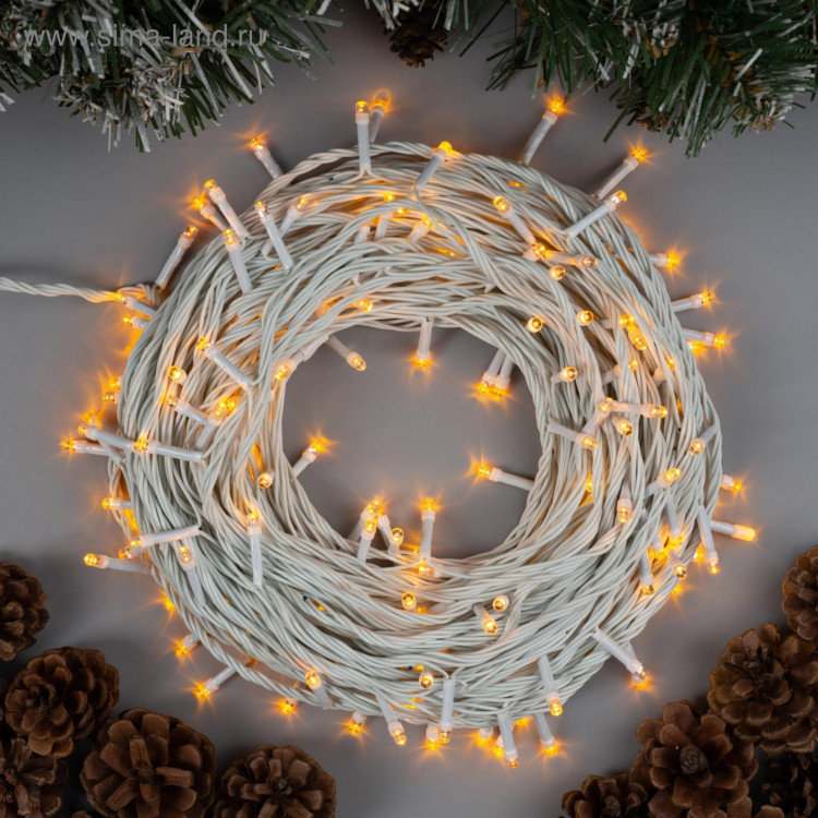 Гирлянда «Нить» 20 м, IP20, белая нить, 200 LED, свечение жёлтое, 8 режимов, 220 В 
