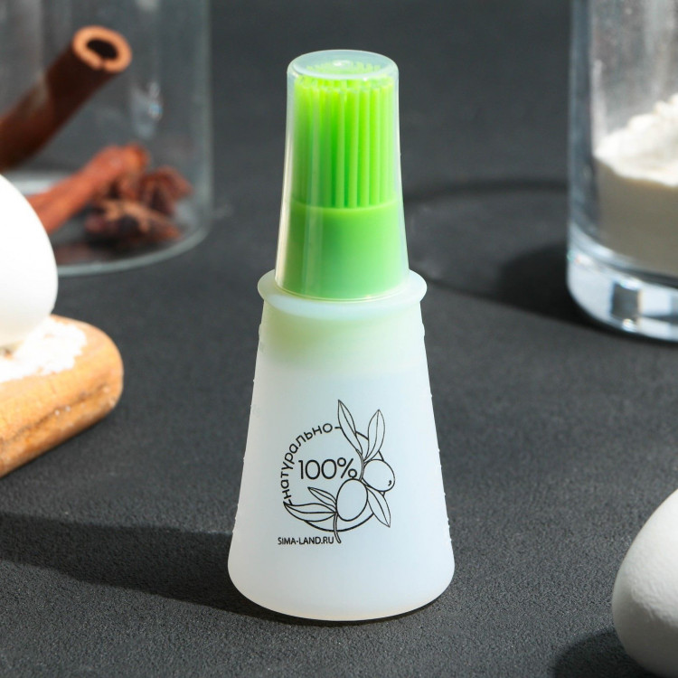 Силиконовая емкость для масла с зеленой кисточкой «Натурально» (70 мл.) 