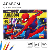 Альбом для рисования А4, 40 листов 100 г/м², на скрепке, Человек-паук!!