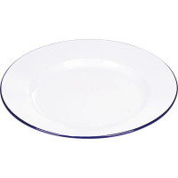 Белая эмалированная тарелка с синей каймой (диаметр 24 см)
