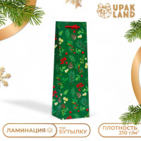 Новый год. Пакет подарочный новогодний под бутылку, упаковка  Веточки , 12 х 36 х 8,5 см.