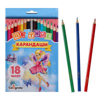 Карандаши 18 цветов  Принцесса , корпус деревянный, треугольный