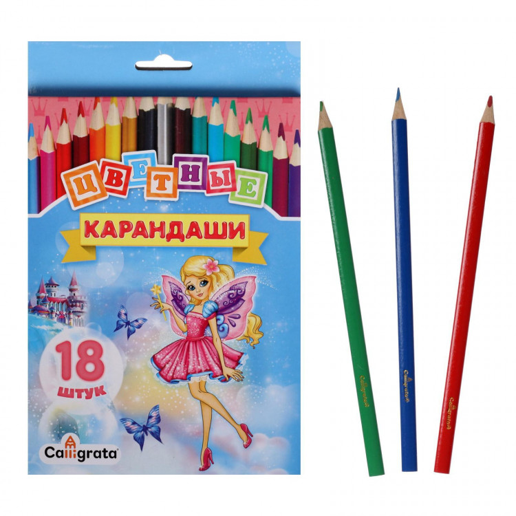 Карандаши 18 цветов  Принцесса , корпус деревянный, треугольный 