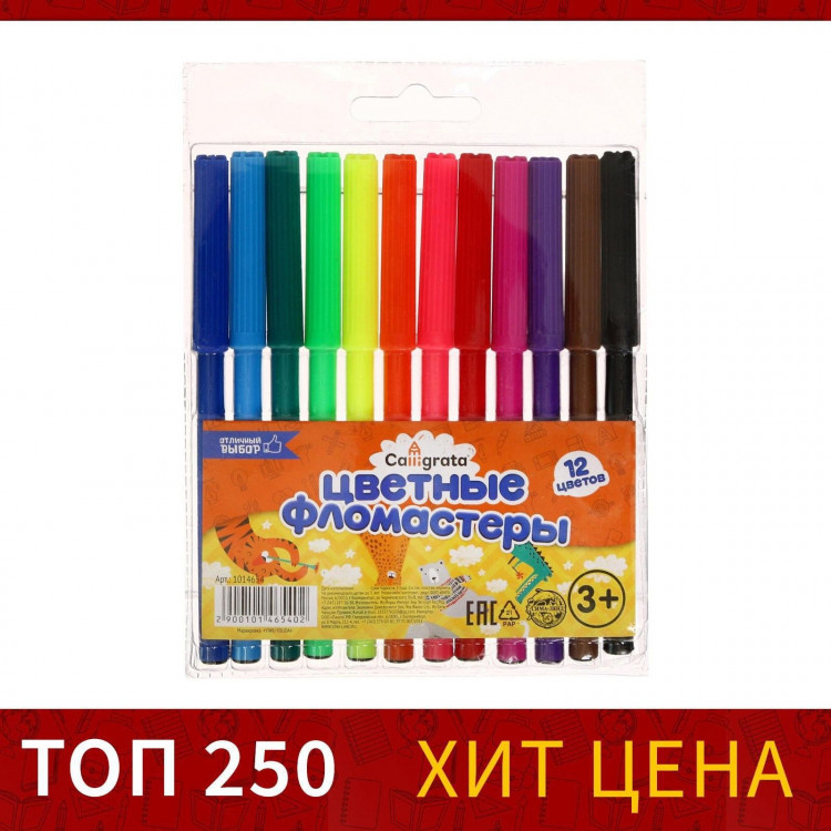 Фломастеры, 12 цветов, вентилируемый колпачок, блистер 