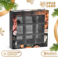 Новый год. Коробка под 9 конфет  Мандарины , 13,7 х 13,7 х 3,5 см, кондитерская упаковка