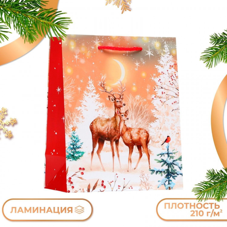 Новый год. Пакет подарочный  Олени , 18 х 22,3 х 10 см. 