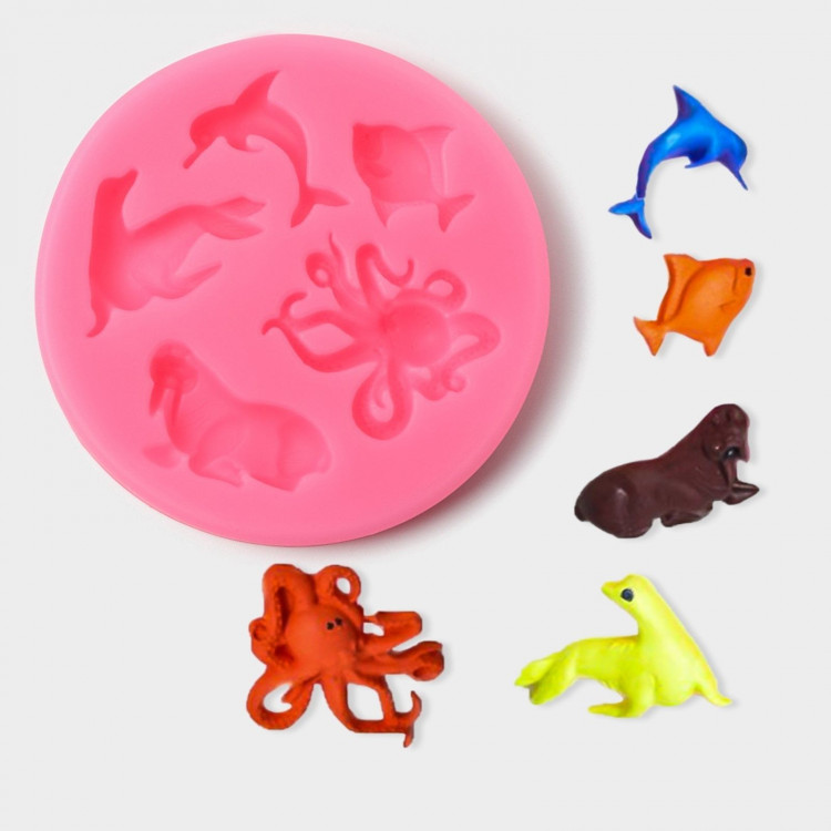 Молд «Морские друзья», силикон, d=8,3 см, цвет розовый 