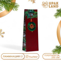 Новый год. Пакет подарочный новогодний под бутылку, упаковка  Дивный шар , 12 х 36 х 8,5 см.
