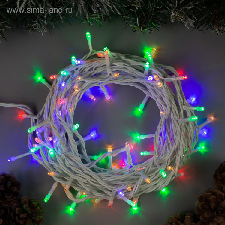 Гирлянда «Нить» 10 м, IP44, белая нить, 100 LED, свечение мульти, 8 режимов, 220 В 