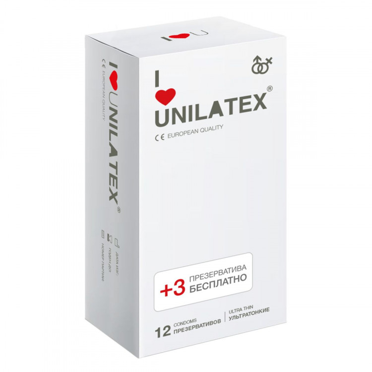Ультратонкие презервативы Unilatex Ultra Thin - 12 шт. + 3 шт. в подарок 