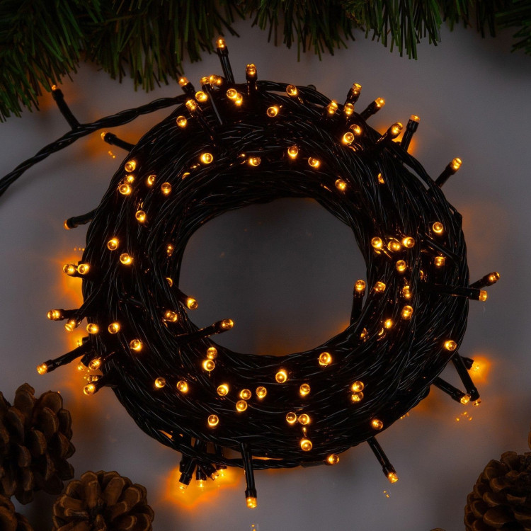 Гирлянда «Нить» 20 м, IP20, тёмная нить, 200 LED, свечение жёлтое, 8 режимов, 220 В 
