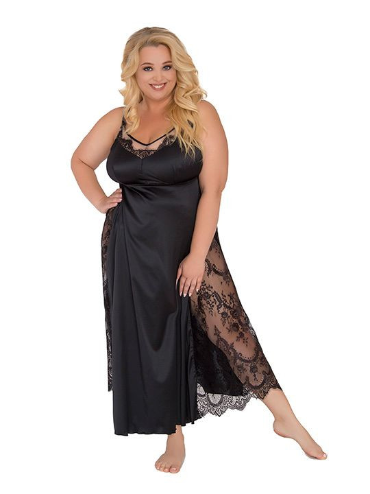 Длинная сорочка plus size с кружевными вставками 