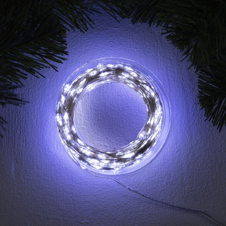 Гирлянда «Нить» 50 м роса, IP44, серебристая нить, 500 LED, свечение белое, 8 режимов, 31 В 
