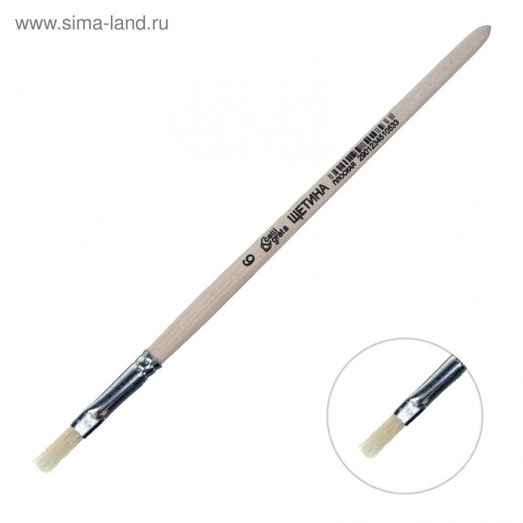 Кисть для рисования, Щетина плоская № 6 (ширина обоймы 6 мм; длина волоса 14 мм), деревянная ручка, Calligrata 