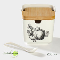 Белая фарфоровая банка для сыпучих продуктов с ложкой «Эстет. Овощи» (250 мл.)