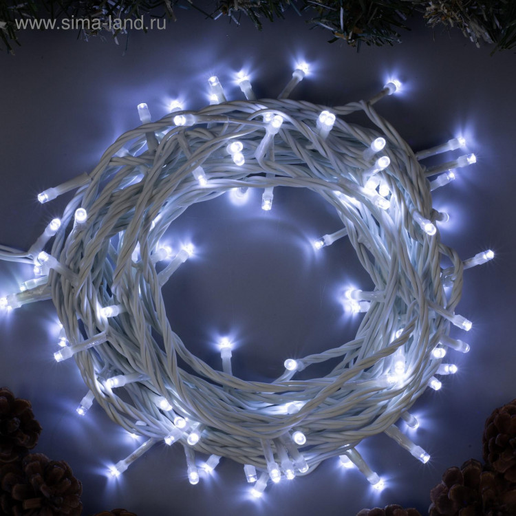 Гирлянда «Нить» 10 м, IP44, белая нить, 100 LED, свечение белое, 8 режимов, 220 В 