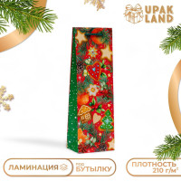 Новый год. Пакет подарочный новогодний под бутылку, упаковка  Угощения , 12 х 36 х 8,5 см.