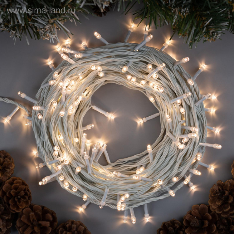 Гирлянда «Нить» 20 м, IP20, белая нить, 200 LED, свечение тёплое белое, 8 режимов, 220 В 