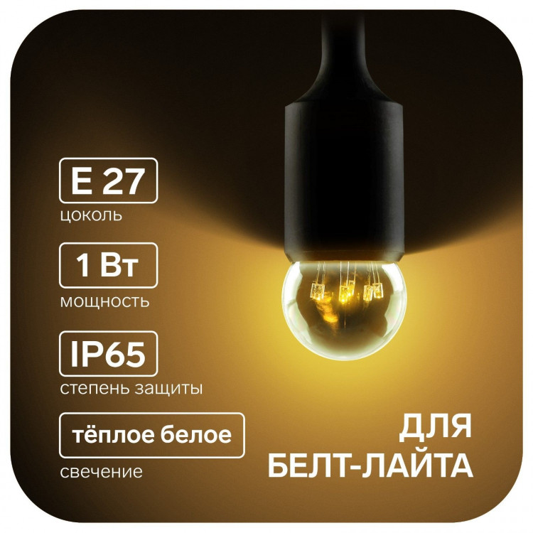 Лампа светодиодная, 6 LED, G45, Е27, 1 Вт, для белт-лайта, т-бел, наб. 10 шт 
