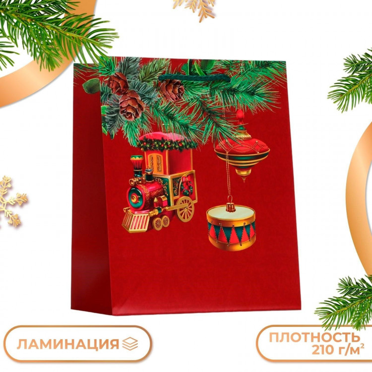 Новый год. Пакет подарочный  Паровозик , 18 х 22,3 х 10 см. 