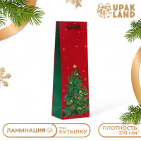Новый год. Пакет подарочный новогодний под бутылку, упаковка  Ёлка , 12 х 36 х 8,5 см.
