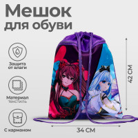 Мешок для обуви с карманом 420 х 340 мм, Calligrata МСО-7С, (мягкий полиэстер, плотность 210D)  Аниме 