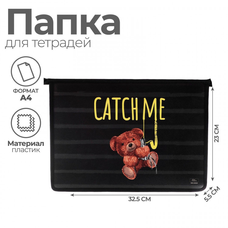 Папка для тетрадей А4, 325 х 230 х 55 мм, молния сверху, пластиковая, ПМ-А4-29 Calligrata  Мишка  