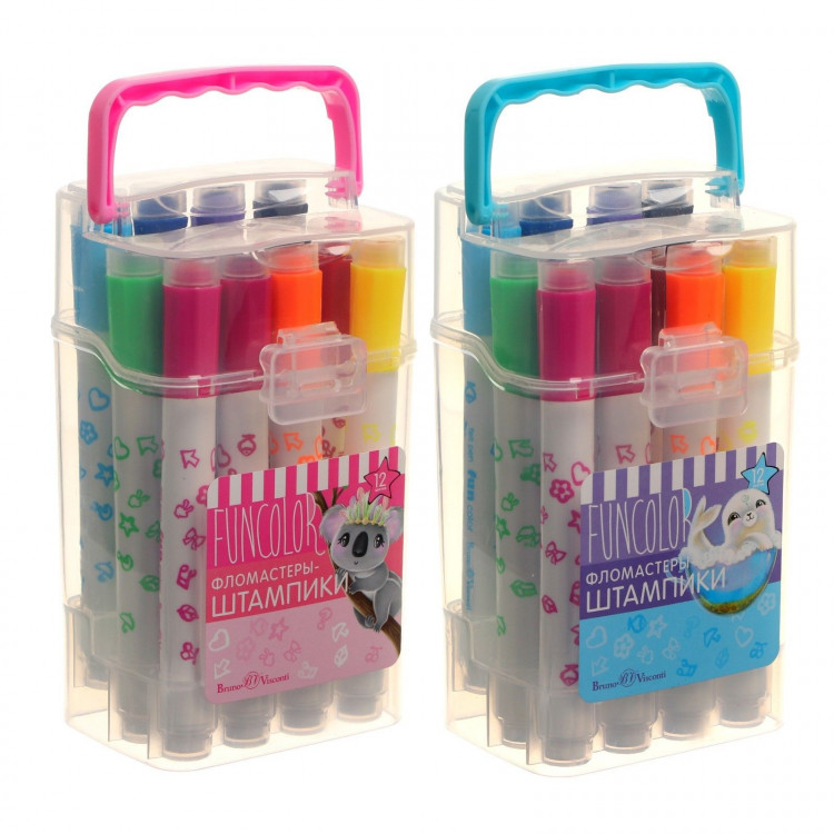 Фломастеры-штампики 12 цветов, Funcolor, в пластиковом пенале, МИКС 