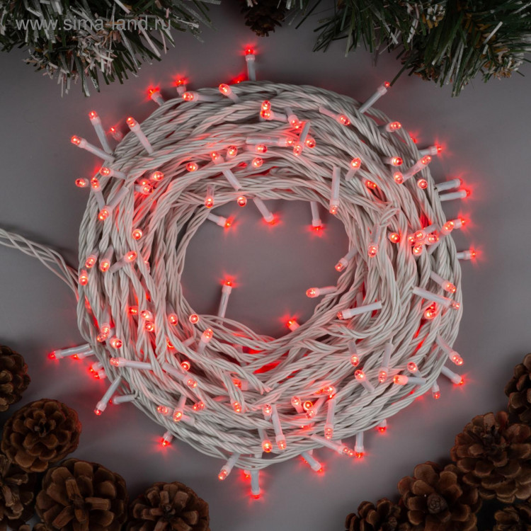 Гирлянда «Нить» 20 м, IP20, белая нить, 200 LED, свечение красное, 8 режимов, 220 В 