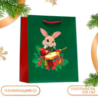 Новый год. Пакет подарочный  Заяц-барабанщик , 18 х 22,3 х 10 см.