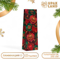 Новый год. Пакет подарочный новогодний под бутылку, упаковка  Шары , 12 х 36 х 8,5 см.