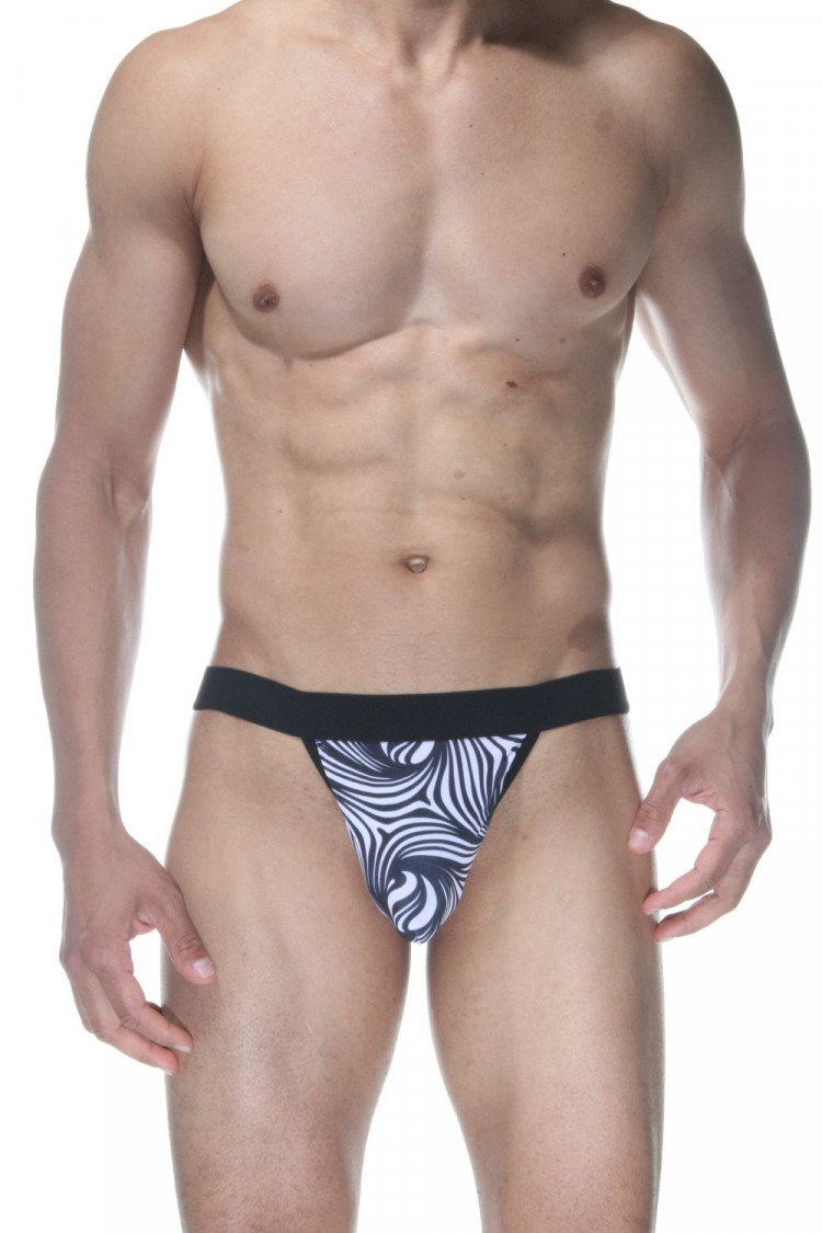 Бело-черные мужские трусы-стринги с узором 