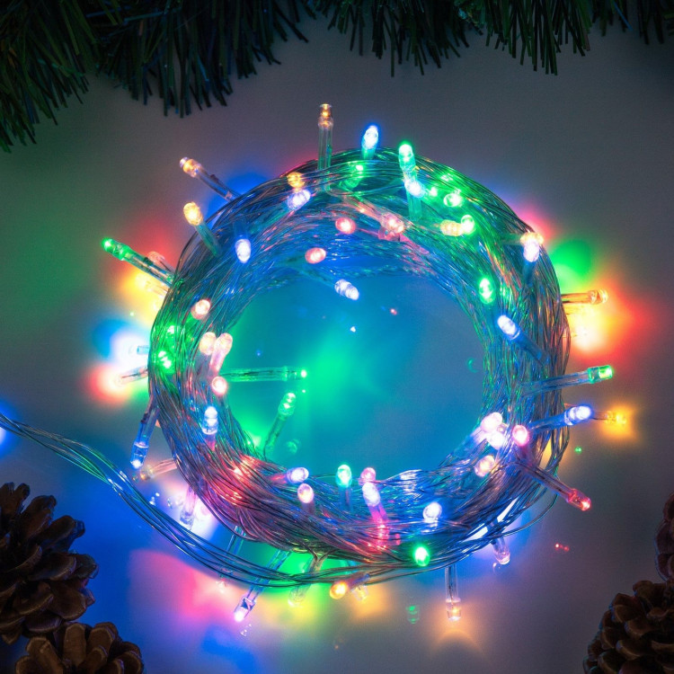 Гирлянда «Нить» 10 м, IP20, прозрачная нить, 100 LED, свечение мульти, 8 режимов, 220 В 