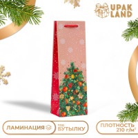Новый год. Пакет подарочный новогодний под бутылку, упаковка  Красивая Ёлка , 12 х 36 х 8,5 см.