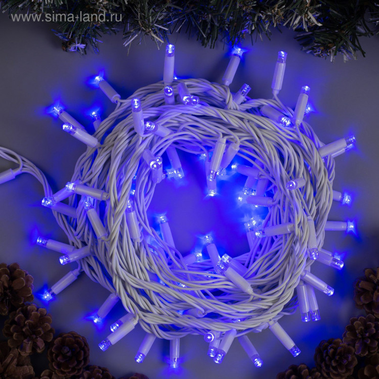 Гирлянда «Нить» 10 м, IP65, УМС, белая нить, 100 LED, свечение синее, 220 В 