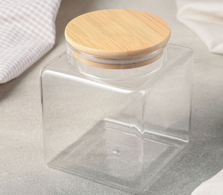 Стеклянная банка для сыпучих продуктов с бамбуковой крышкой «Эко» (1,3 л.) 