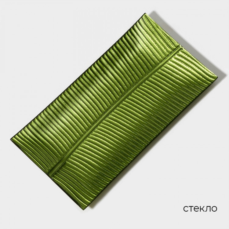 Тарелка стеклянная Magistro «Папоротник», 31,5×16,5×2 см, цвет зелёный 