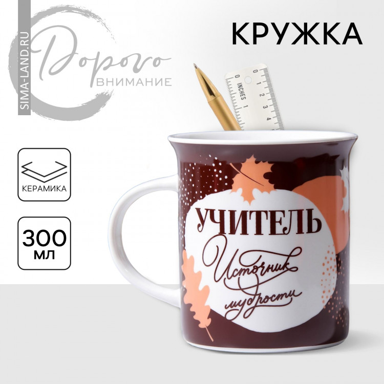 Кружка керамическая «Учитель источник мудрости», 300 мл, цвет белый 