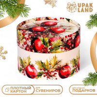 Новый год. Коробка подарочная новогодняя для макарун тубус без окна  Гранат , 12 х 8 см.