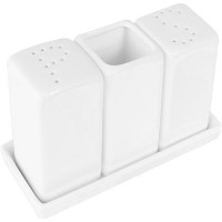 Белый фарфоровый набор для специй «Кунстверк» из 3 предметов на подставке