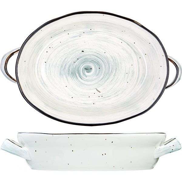 Форма для запекания «Пастораль» овальная с ручками;фарфор;1,25л;,H=6,L=25,B=19см;зелен. 