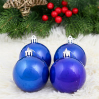 Набор шаров пластик d-6 см, 4 шт  Глянец  синий