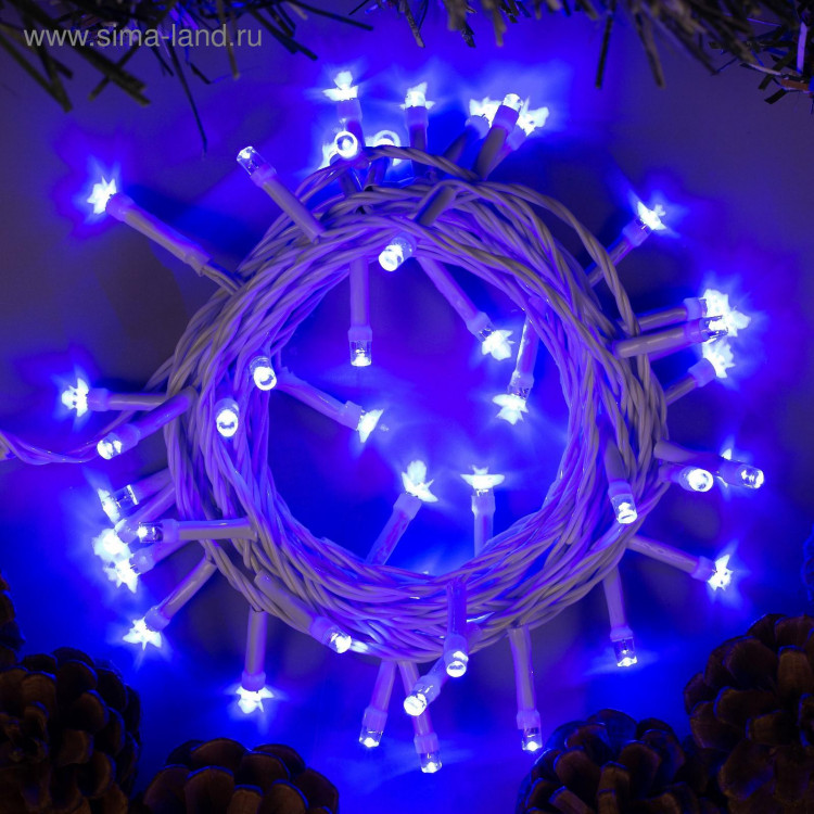 Гирлянда «Нить» 5 м, IP20, белая нить, 50 LED, свечение синее, 8 режимов, 220 В 
