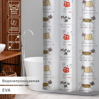 Белая штора для ванны «Коты» (180х180 см)